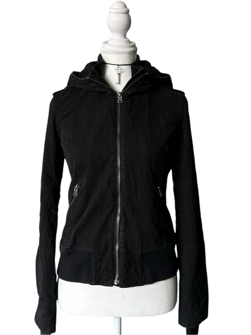 Y2K Coquette “TNA” Basic Black Cargo Style Bomber Zip-up Jacket